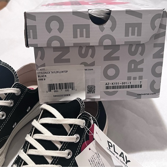 Converse x Comme des Garçons PLAY Chuck 70 Sneaker Black/White/Red Size 9W/7M - Picture 15 of 15